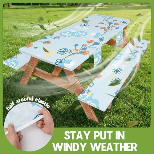 Picnic Table Cover with Bench Covers Waterproof Campsite Tablecloth Patio Backyard Camp Camping Kitchen Essentials Accessories Supplies Rv Cabin Gear Acampar Must Haves Table Cloth Camper Women Gifts - Image 3