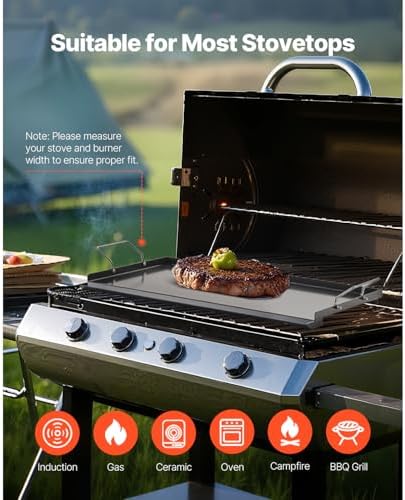 VEVOR Carbon Steel Griddle, Flat Top Plate, Griddle for BBQ Charcoal/Gas Gril with 2 Handles, Rectangular Flat Top Grill with Extra Drain Hole for Tailgating and Party - Image 6