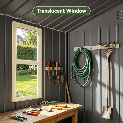 COMHOMA Outdoor Storage Shed with Window,Metal Lockable Garden Toolhouse, Ventilated Weather-Resistant Backyard Utility Workshop for Storage(Light Grey,6x4ft) - Image 3