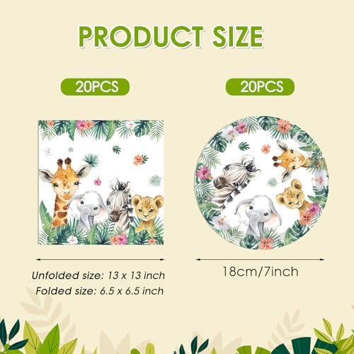 40PCS Safari Birthday Decorations Animal Paper Plates and Napkins - Image 2