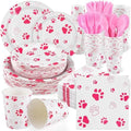 Kochorie 400 Pieces Pink Paw Disposable Party Tableware Sets Dog Puppy Supplies Including Plates Cups Napkins Cutlery Serves 50 for Birthday Puppy Theme Party Decorations by Kochorie