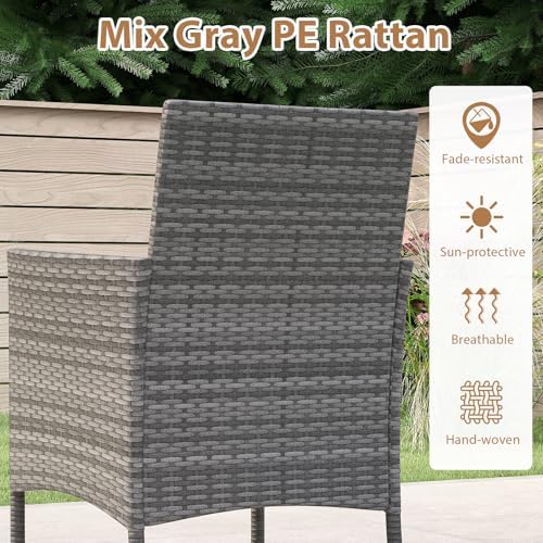 HAPPYGRILL 5 Pieces PE Wicker Patio Dining Set with Table and Chairs with Cushions, Outdoor Patio Furniture Set for Deck, Garden and Backyard (Grey Black & Wood) - Image 5