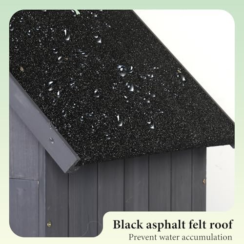 VINGLI Outdoor Wooden Storage Shed, Garden Shed Outside Tool Cabinet with Safety Latch, Patio Storage Organizer (Dark Grey) - Image 6
