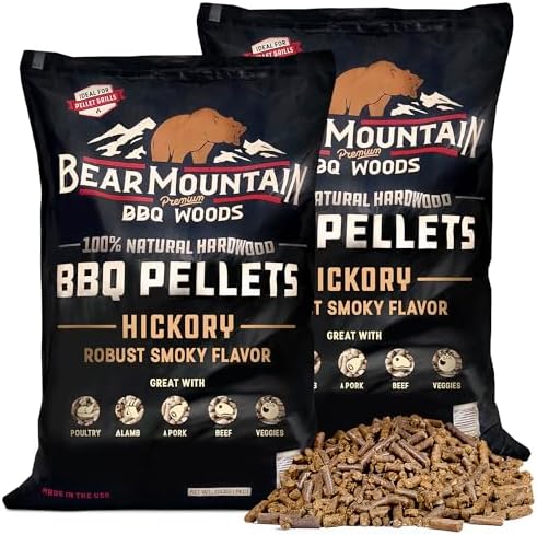 Bear Mountain Hickory Wood Pellets for Smoker and Grill, 20lb Bag, 2-Pack by BearMountainBBQ