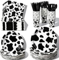 400 Pcs Disposable Black Cow Print Tableware Set for 50 Guests by COSINIA