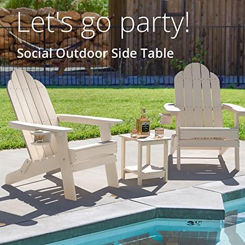 LUE BONA Outdoor Side Table, 2-Tier HDPS Small Patio Table, Sand - Image 4
