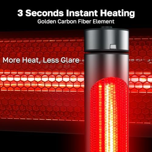 ThermoMate Electric Patio Heater, 1500W IP65 Outdoor/Indoor Infrared Heater with Remote, 8 Heating Levels 8-Hour Timer & Oscillation, Tip-over Protection for Garage Backyard Restaurant - Image 6
