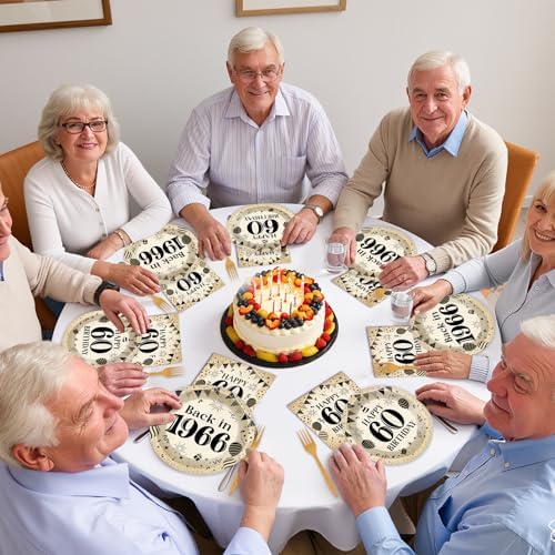 96Pcs 60th Birthday Party Paper Plates and Napkins for Back in 1966 Themed Party Supplies Vintage 60 Year Old Dessert Plates 60th Tableware for Men Women Birthday Gatherings Decorations - Image 5