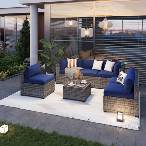 Aoxun Patio Furniture Sets, 7-Piece Outdoor Patio Furniture with Thick Cushions, Wicker Outdoor Conversation Set Sectional Sofa for Backyard, Poolside, Garden - Image 2