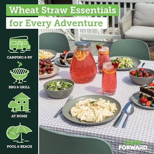 Grow Forward 24-piece Premium Wheat Straw Dinnerware Sets for 8 - Dinner Plates, Dessert Plates, Cereal Bowls - Unbreakable Microwave Safe Plastic Plates and Bowls Sets, RV, Kitchen Dishes - Feather - Image 2