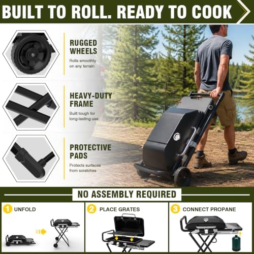 Bestfire Propane Gas Grill, 13000 BTU 2-in-1 Griddle & Grill Grate Foldable - Image 3