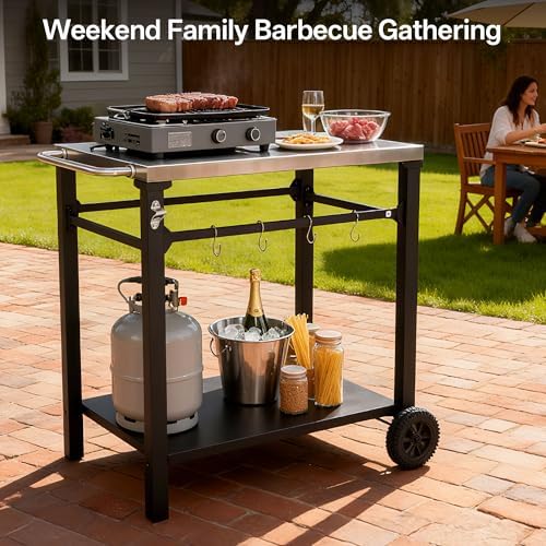 Endark Grill Cart, Grill Table, Outdoor Kitchen, Rolling Dining Table, Stainless Steel Tabletop, Outdoor Garden Patio BBQ Kitchen Food Prep Table Cart - Image 2
