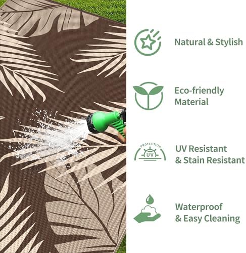 GENIMO Outdoor Rug, Waterproof Plastic Rugs 9'x18' for Camping Coffee Beige - Image 6