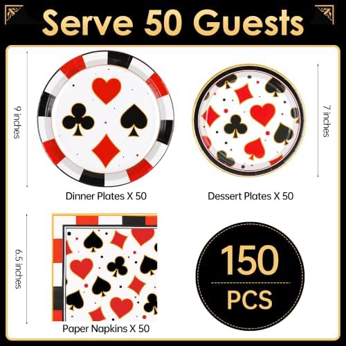 Kochorie 150 Pieces Casino Party Tableware Set Disposable Paper Plates and Napkins Casino Parties Supplies for Poker Card Club Birthday Las Vegas Party Decorations - Image 2