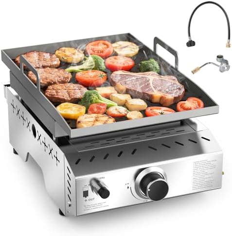 COWSAR Portable Gas Grill 8000 BTU 304 Stainless Steel Propane BBQ Griddle by COWSAR