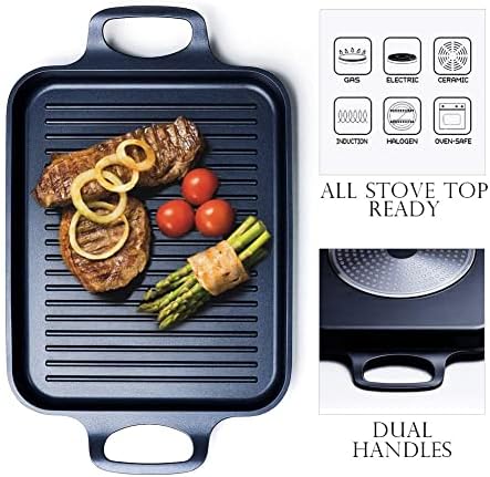S·KITCHN Nonstick Grill Pan, Induction Stove Top Grill Plate, Glass Grilling Pan for Indoor, Gas Range Grill Panel/Skillet - Image 3