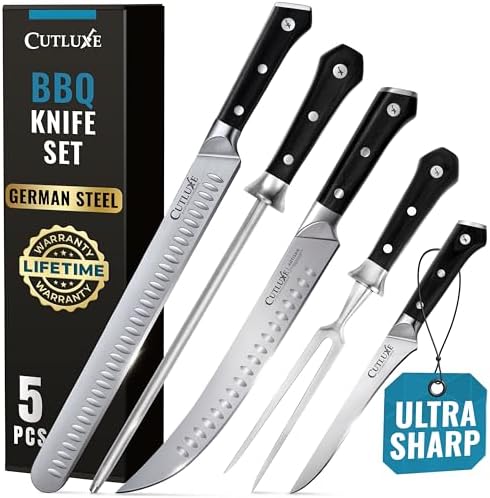 Cutluxe Butcher Knife Set, 5-Piece Slicing Carving Knives for Meat Cutting by Cutluxe