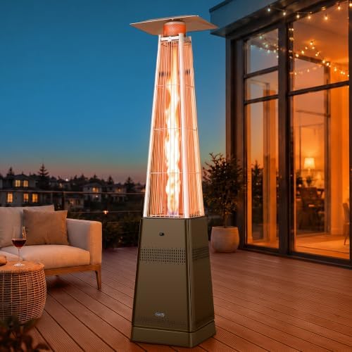 Pyramid Patio Heater, 55,000 BTU Outdoor Patio Heater, Propane Heater With Quartz Glass Tube & Wheels for Outdoor, Backyard, Commercial & Residential, Triple Protection System - Brown by MarsExplo