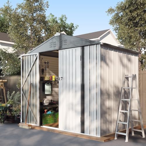 Greesum 8x6FT Outdoor Storage Shed Utility Tool Shed, White - Image 2