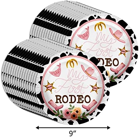 My First Rodeo Baby Girls 1st Birthday - 32 Piece Disposable Party Supplies - Decorations for Cowgirl Birthday Round Party Plates - Large 9" Paper Plates In Bulk - Image 2