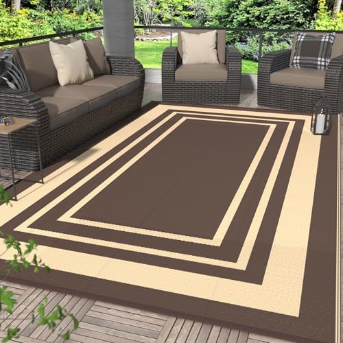 GENIMO Outdoor Rug, Waterproof Plastic Rugs for Patio, 6'x9' Mocha Beige by GENIMO