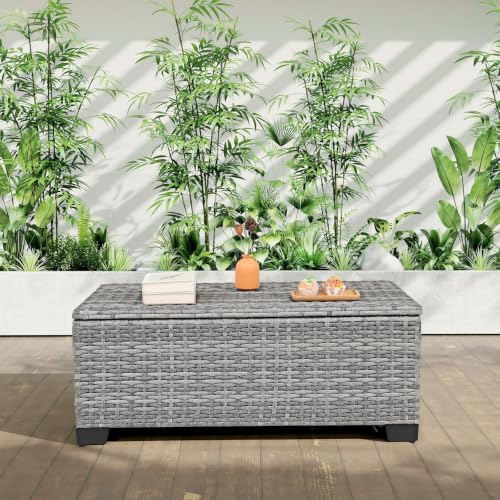 Rattaner Patio Coffee Table Outdoor Storage Table for Patio Wicker Coffee Table Outdoor Table with Patio Storage Box Furniture Cover, Stone Grey - Image 2