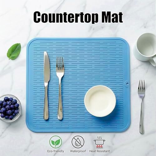 MicoYang Silicone Dish Drying Mat for Multiple Usage,Easy clean,Eco-friendly,Heat-resistant Silicone Mat for Kitchen Counter or Sink,Refrigerator or Drawer Liner Light Blue XL 18 inches x 16 inches - Image 3