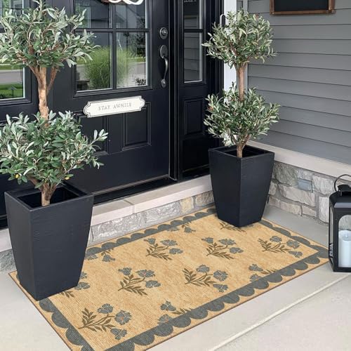Front Door Mat Indoor Entrance - 2x4.3 Jute-Look Blue Floral Rug - Image 4