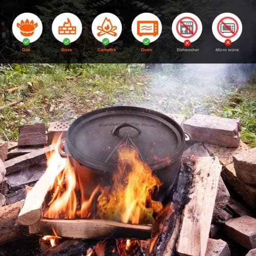 LIFERUN 12 Quart Cast Iron Dutch Oven Pot with Lid, Black - Image 5