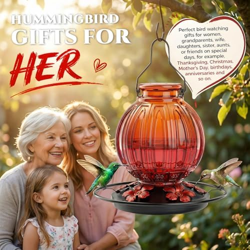 Glass Hummingbird Feeder for Outdoors Hanging, 26 fl oz Bird Nectar Feeder - Image 7