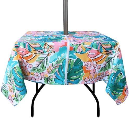 EHouseHome Outdoor and Indoor 60x60 inch Tablecloth with Umbrella Hole and Zipper, Waterproof Zippered Patio Cloths, Spring/Summer Table Covers for Backyard Circular Table/BBQs/Picnic by EHouseHome