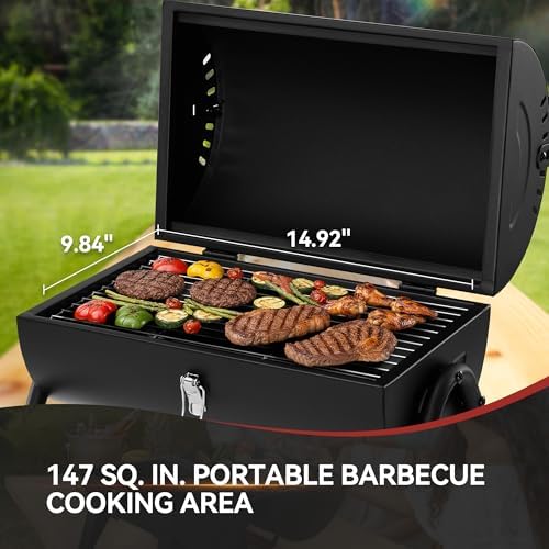 Royal Gourmet CC1015W Portable Charcoal Grill, Wooden Handle, for Camping - Image 5