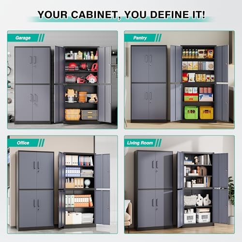 SISESOL Metal Storage Cabinets with Doors and Shelves,71" Metal Garage Storage Cabinet with Lock,Gray Steel Cabinet with Locking Doors,4 Door Lockable Storage Cabinets for Garage,Home,Office - Image 5