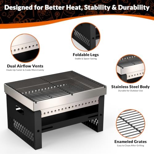 Portable Foldable Charcoal Grill, Small Tabletop Hibachi, Campact BBQ Grill - Image 7