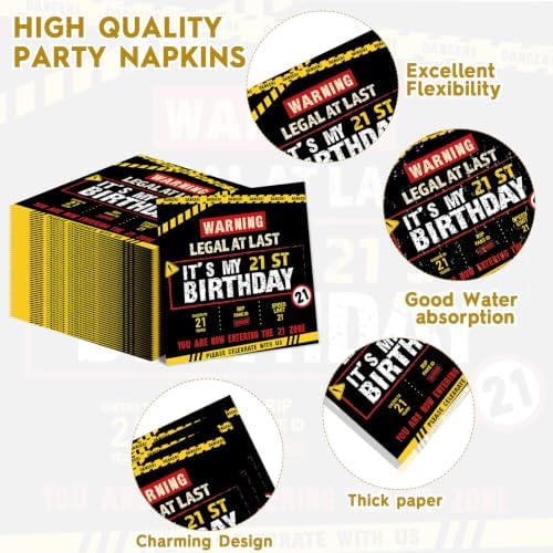 96 PCS Caution Logos 21th Birthday Party Paper Plates and Napkins 21 Years Old Party Decor Warning Sign Themed Teens 16th Dinnerware for Boys Girls 21 Years Old Birthday Gatherings Decorations - Image 4