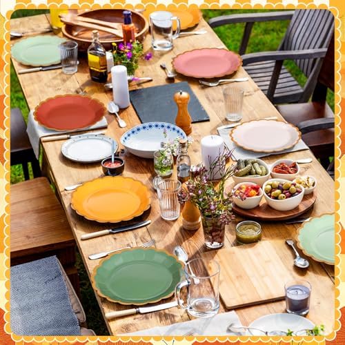 96 Pcs Colorful Paper Plates 9 Inch Boho Vintage Scalloped Paper Disposable Dinner Dessert Plates for Birthday Wedding Bridal Party Supplies, 6 Colors - Image 5