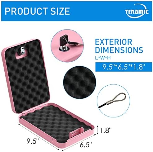 Tenamic Pistol Safe, Portable Travel Gun Safe, Solid Steel Handgun Lock Box for Home, Gun Safes for Car, Pink - Image 2