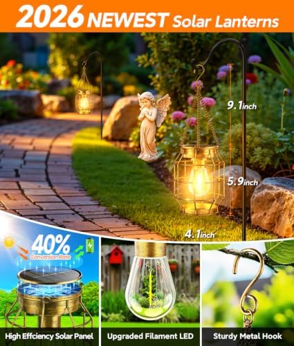 KOOPER Solar Lanterns Outdoor Waterproof, Metal Hanging Solar Lights 4 Pack - Image 7