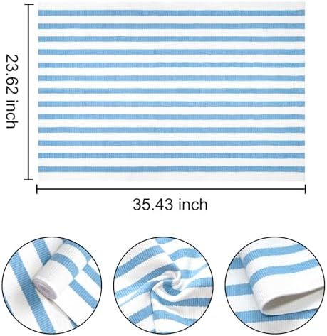 Front Outdoor Door Mat 2'x3',Light Blue Striped Outdoor Rug Machine Washable Cotton Layered Door Mat Entryway Throw Rug for Indoor Entrance - Image 2