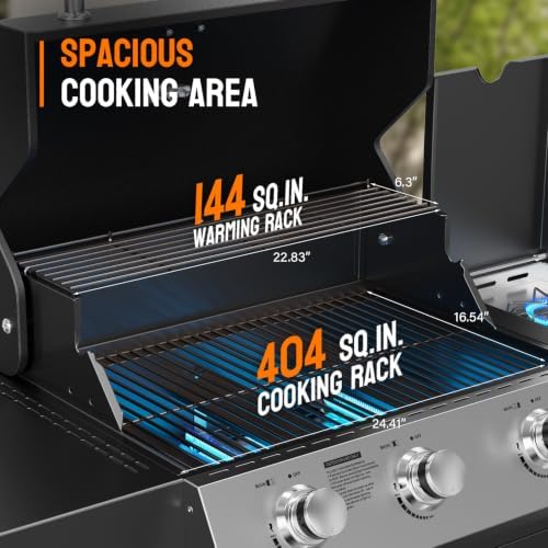 ROVSUN 3 Burner Propane Gas Grill with Side Burner, 46,000BTU BBQ Grills with Enameled Cast Iron Grates, Shelf & Cabinet for Outdoor Garden Patio Backyard Barbecue Cooking - Image 3