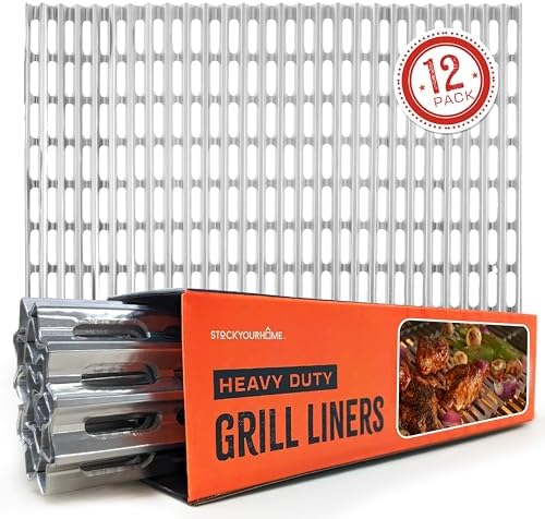 Stock Your Home 12 Pack Aluminum Grill Grate Liners, 12" x 20" No Mess Foil Disposable Grill Toppers for Outdoor Charcoal BBQs, Grilling Accessories by StockYourHome