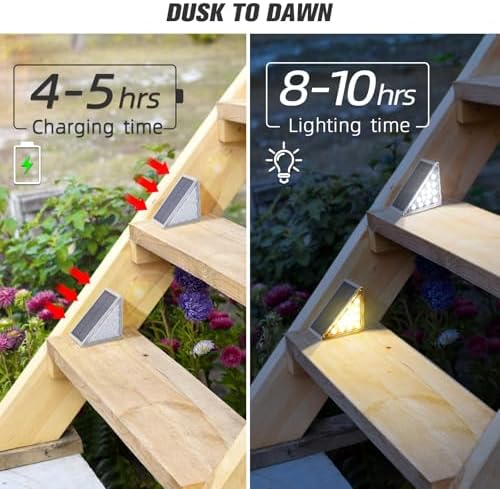 NIORSUN Solar Step Lights 12 Pack - Outdoor Stair Lights with 3000K Warm White & 6000K Cool Daylight, IP67 Waterproof, Auto On/Off, Super Bright for Deck, Patio, Steps - Image 3