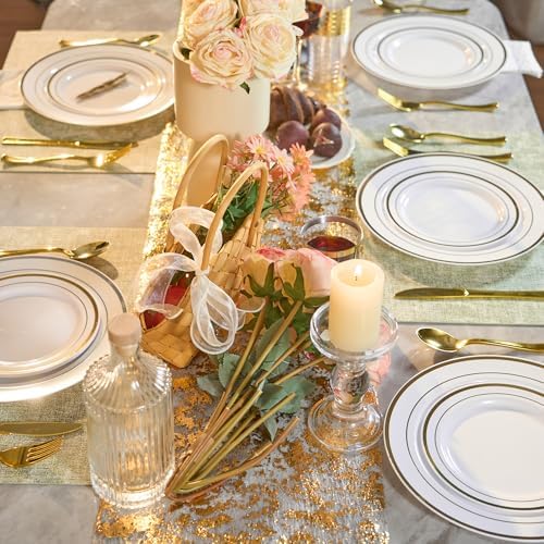 Fijinhom 350Pcs Gold Disposable Plates, Plastic Dinnerware Set for 50Guests - Image 6