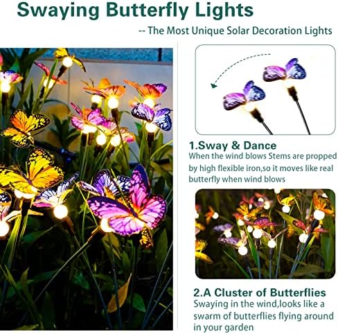 TONULAX Solar Garden Lights - 4 Pack Swaying Butterfly Light, Swaying in The Wind, Solar Outdoor Lights, Yard Patio Pathway Decoration, High Flexibility Iron Wire & Realistic Butterflies - Image 2