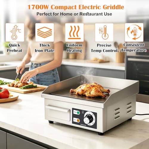 Stainless Steel Electric Griddle, Flat Top Grill Nonstick, Indoor Grill - Image 4