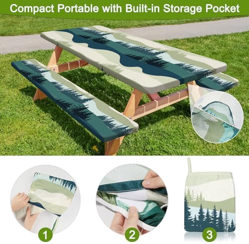 Picnic Table and Bench Cover Set, Waterproof Fitted Elastic Cloth - Image 3