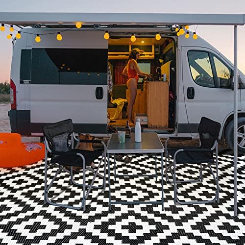 SAND MINE Waterproof Outdoor Rug 6x9 ft, Reversible Mats, Modern Area Rug, Large Floor Mat and Rug for Outdoors, RV, Patio, Backyard, Deck, Picnic, Beach, Trailer, Camping, Black & White Lattice - Image 5