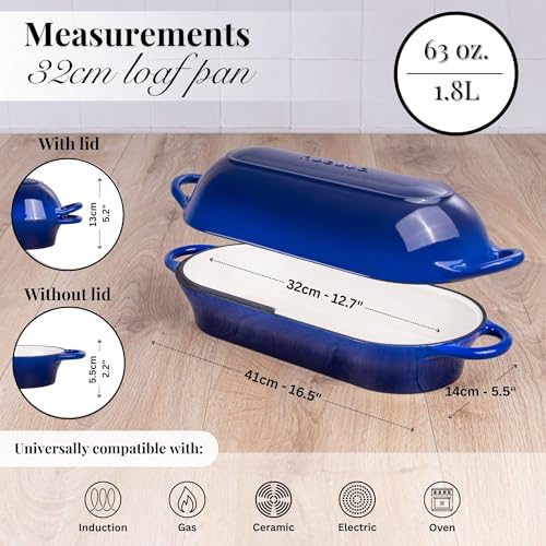 Enamelled Cast Iron Bread Loaf Pot – Dutch Oven For Sourdough Bread Baking – Oven Safe Non Stick Bread Pot – Rectangular, Dark Blue, 34cm x 16cm – by Nuovva - Image 2