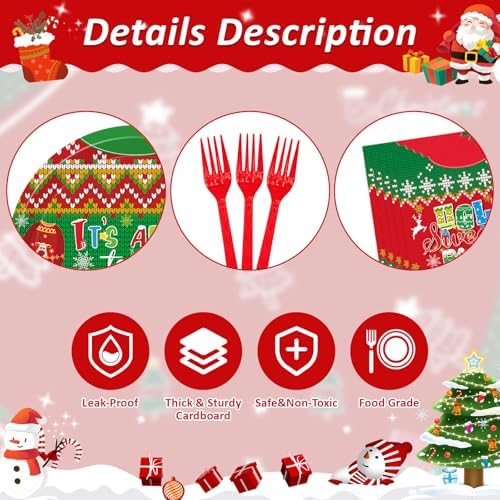96Pcs Ugly Sweater Paper Plates Napkins Set for 24 Guests - Image 4
