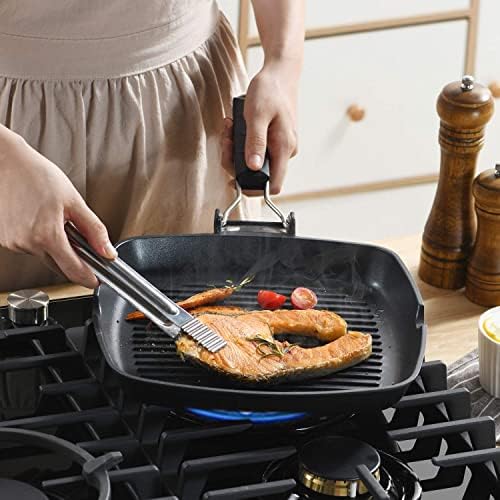 S·KITCHN Grill Pan with Folding Handle, Nonstick Grilling Pan for Stove Tops, Induction Compatible Square KBBQ Pan with Pour Spouts - 9IN - Image 4